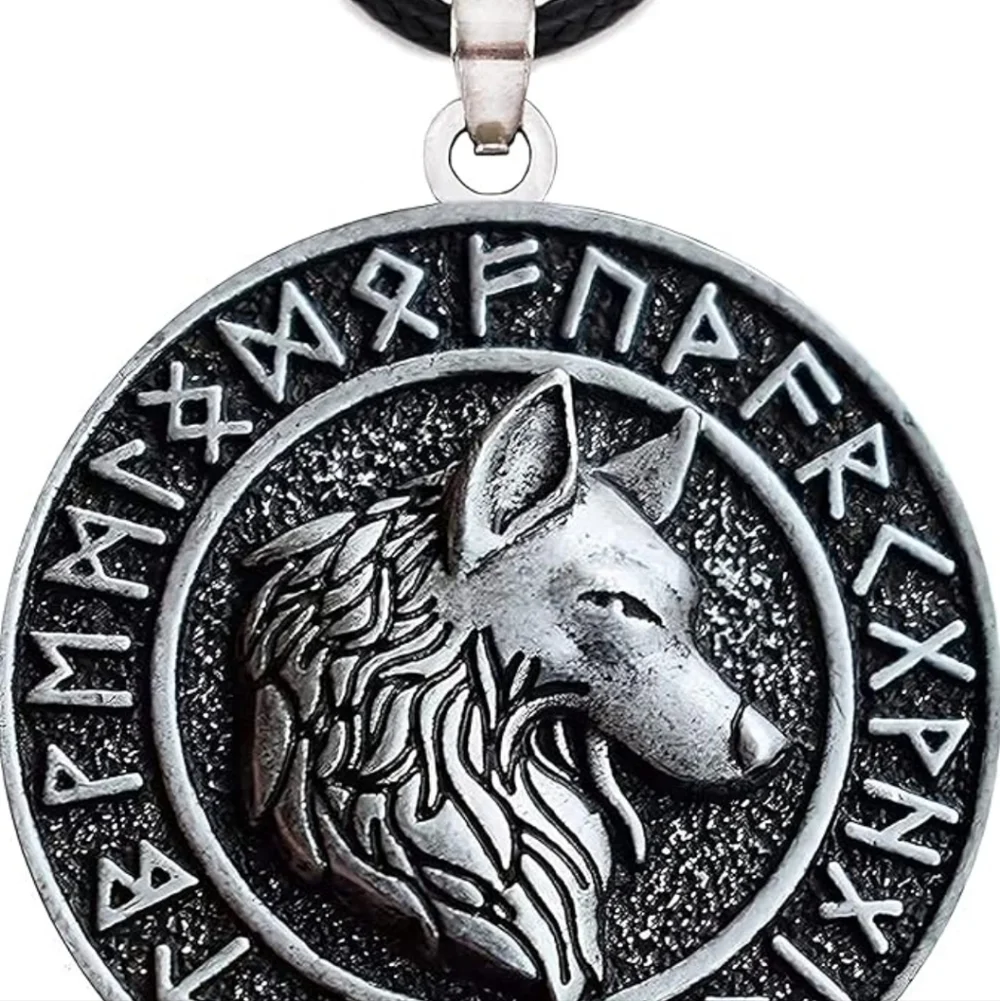 Silver Wolf Pendant with Runes